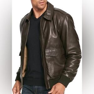Men’s New Zealand Sheepskin Butter Soft Leather Aviator Bomber Jacket Large